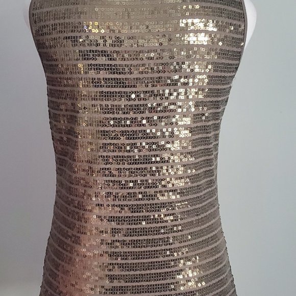 Metallic Taupe Gold Sequined Tank Top Holiday Office Party GNO Club Festival MED - Picture 7 of 10